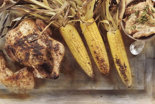 Beer Can Chicken with Blackened Corn & Red Potato Salad