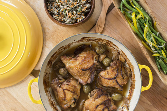 Braised Chicken & Rainbow Orzo Salad with Blanched Veggies