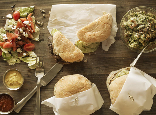 Fancy Burgers with Watermelon Salad & Fresh Guacamole