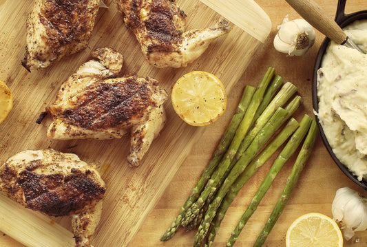 Jerked Chicken With Steamed Asparagus & Smashed Potatoes