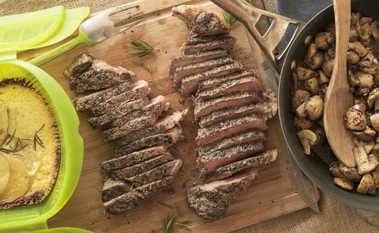 Strip Steak with Au Gratin Potatoes & Sautéed Mushrooms