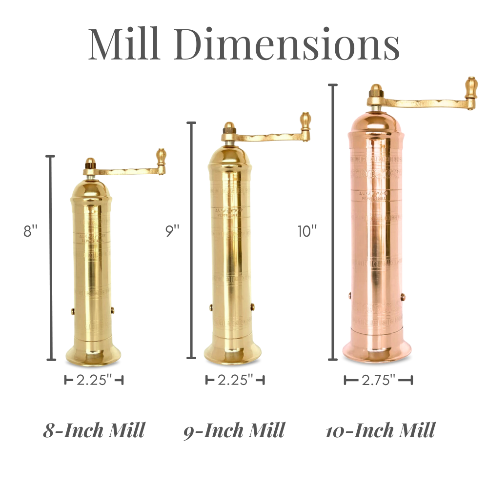 The Original Greek Pepper Mill - 10": 10" Brass Pepper Mill