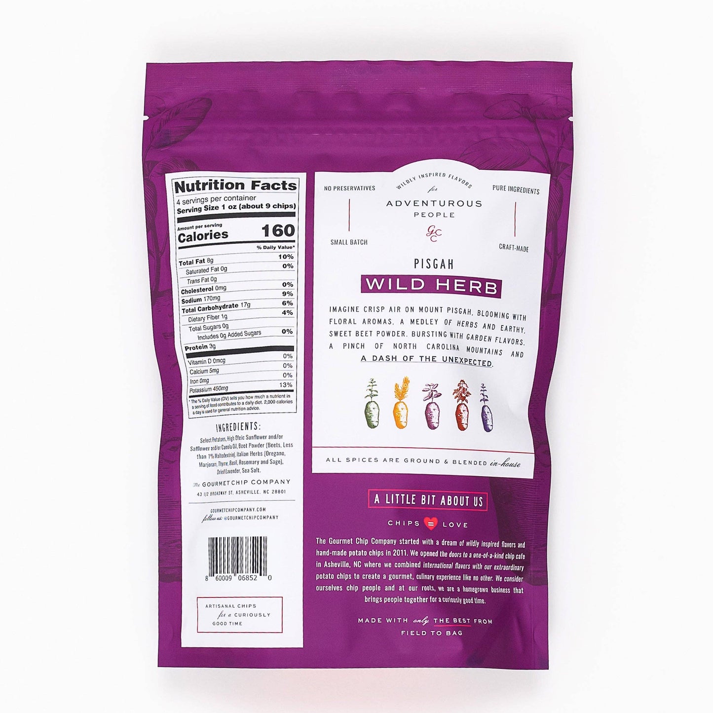 Pisgah Wild Herb Thick Cut Potato Chips - Case of 12