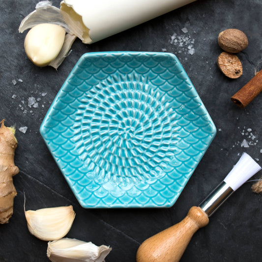 Grater Plate with Peeler and Brush, Turquoise