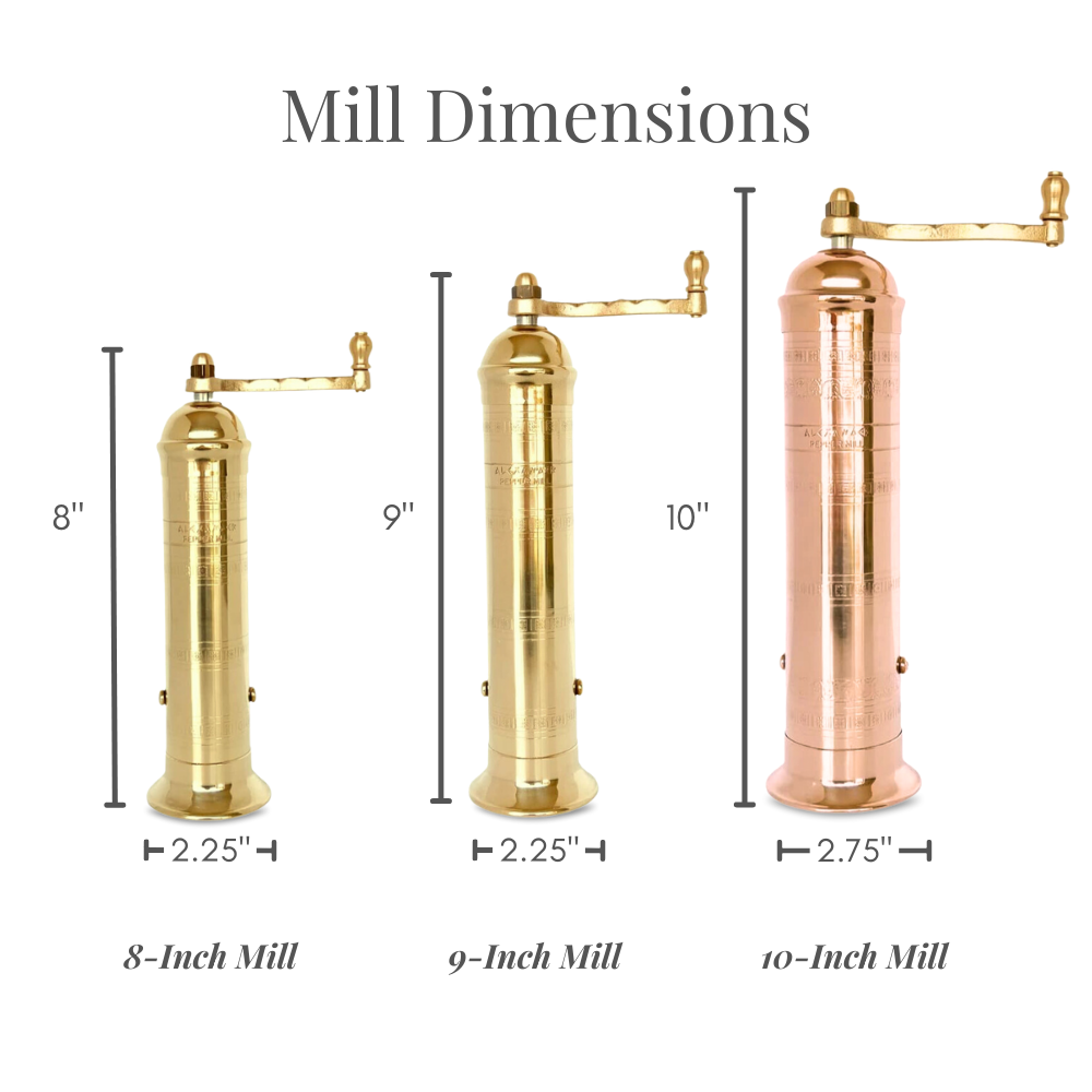 The Original Greek Salt Mill - 8": 8" Brass Salt Mill