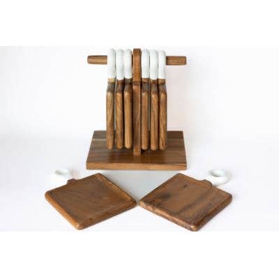 Wood + White Acacia Wood Mini Charcuterie, Set of 8