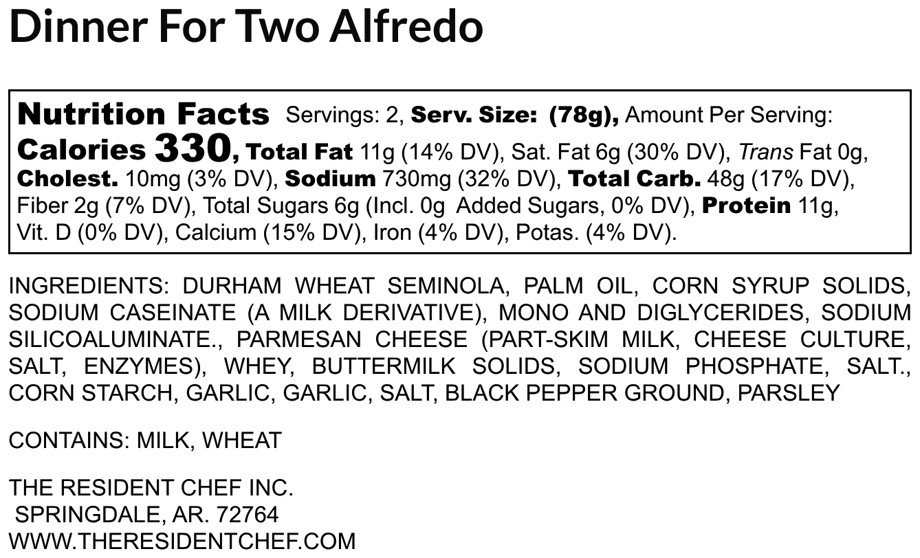 Dinner for two Alfredo Noodles