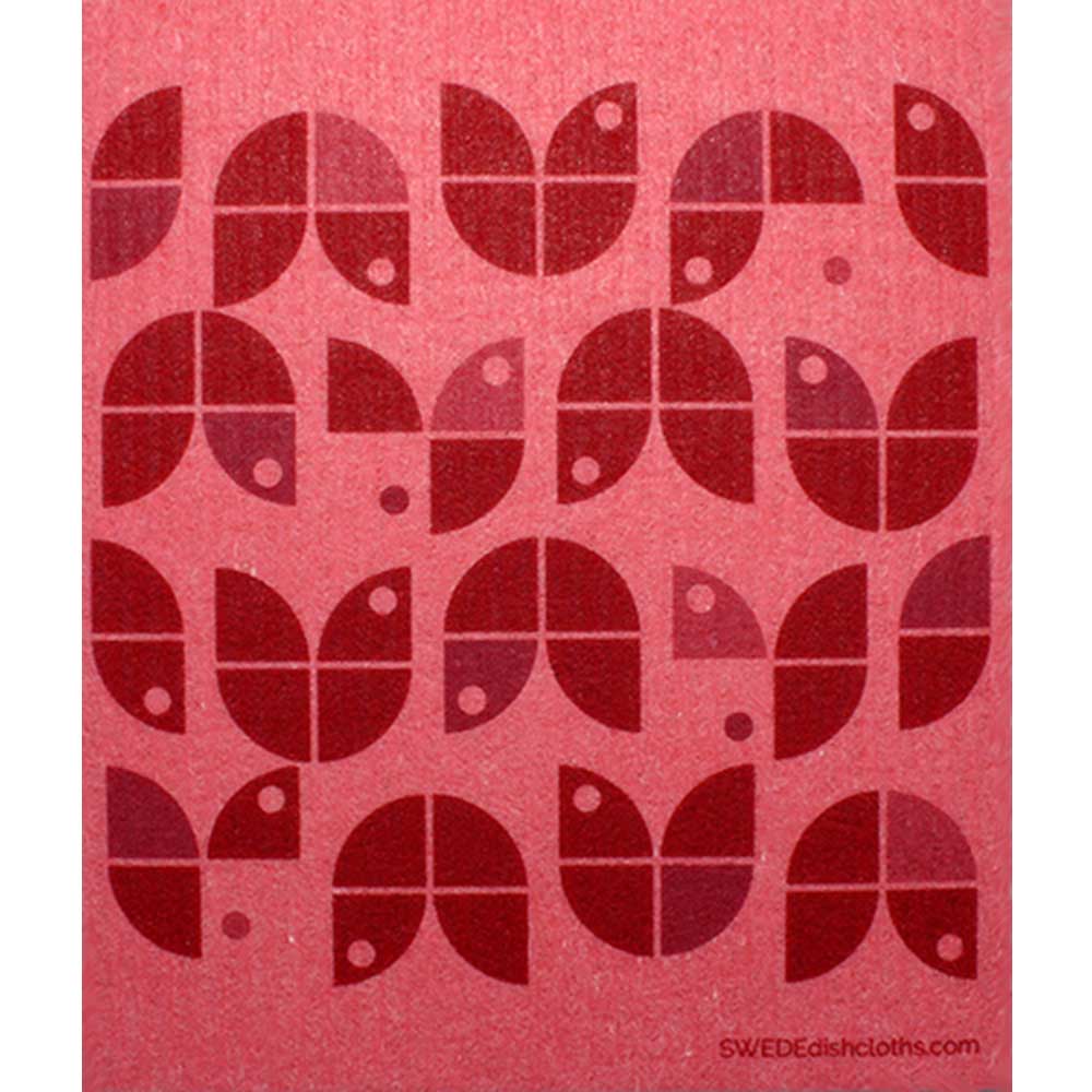 Swedish Dishcloth Geo Flowers Red on Red Spongecloth