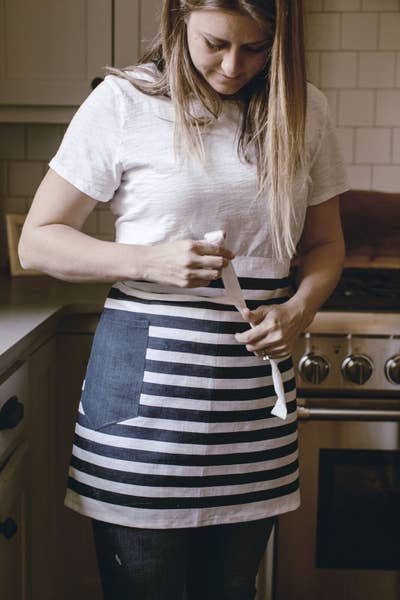 Waist Apron, Navy Stripe