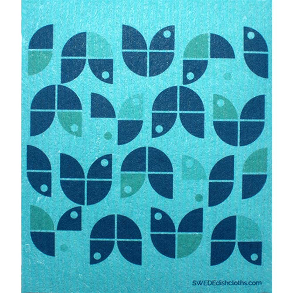 Swedish Dishcloth Geo Flowers Blue on Blue Spongecloth