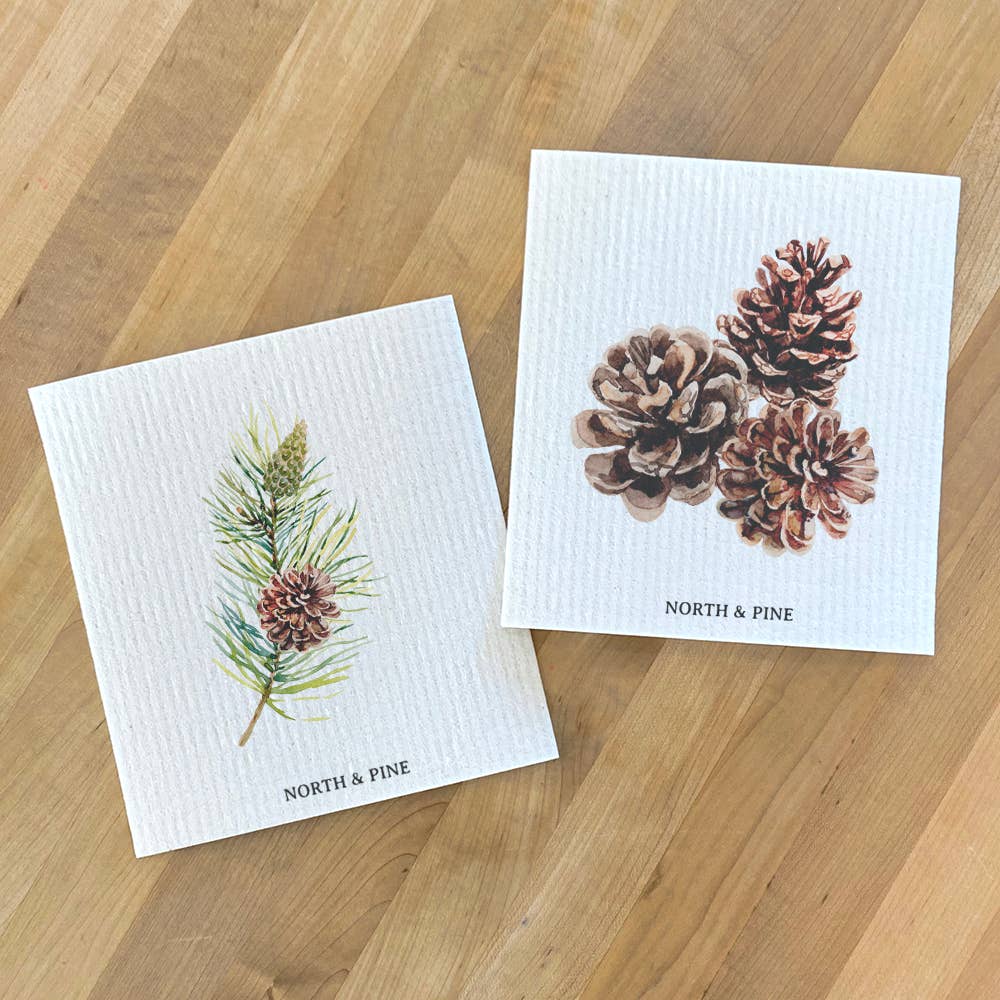 Pine Branches, Pinecones 2, Swedish Dish Cloth
