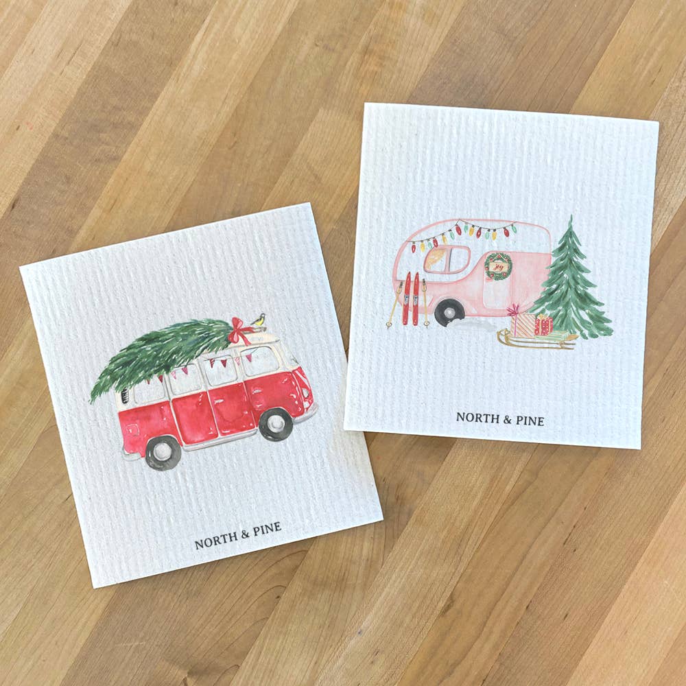 Christmas Camper, Vintage Van 2, Swedish Dish Cloth