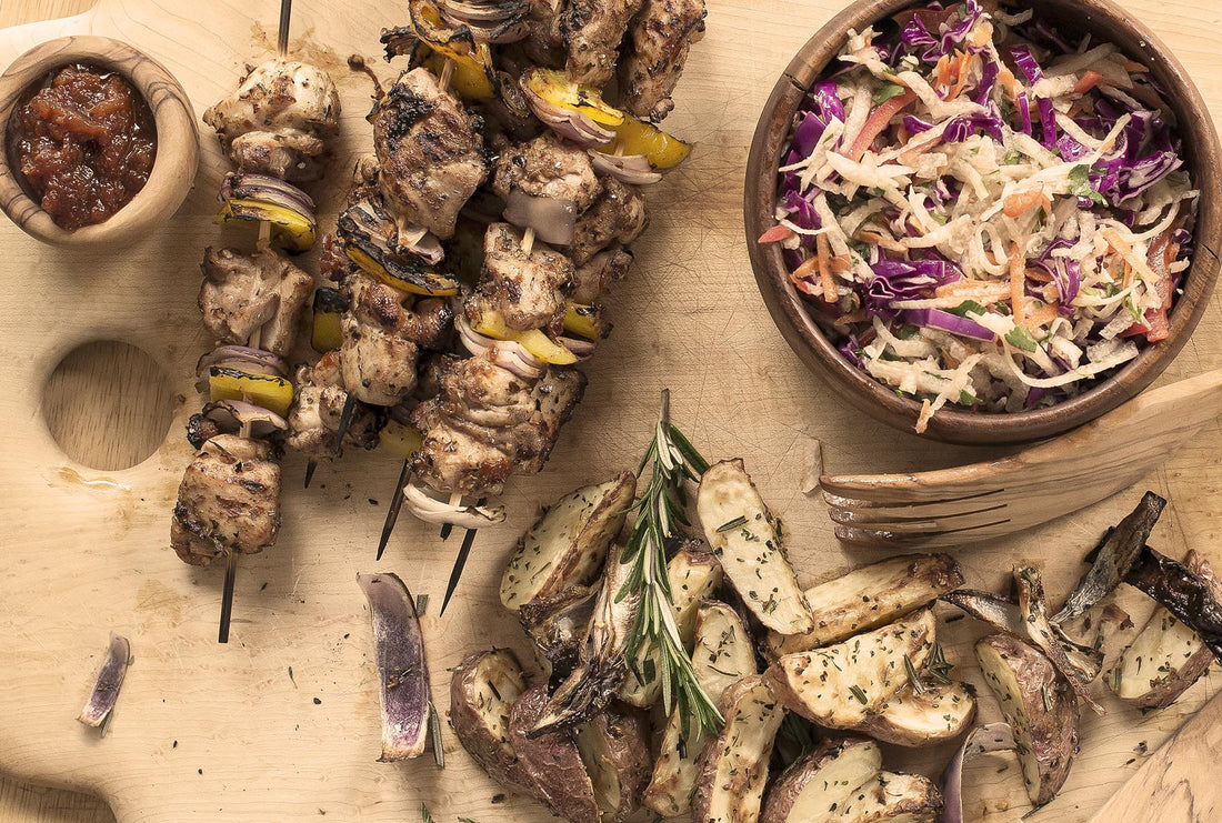 Grilled Chicken Kabobs with Jicama Slaw & Roasted Red Potatoes