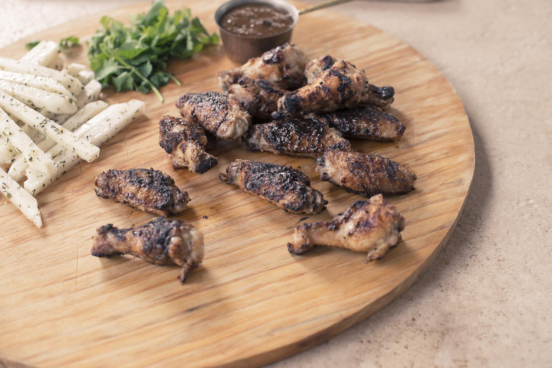 Grilled Mediterranean Chicken Wings with Fresh Jicama Sticks