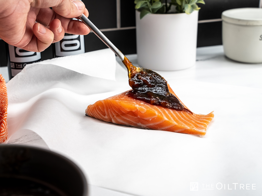 Steam Case Olive Wood Smoked Salmon with Fig Balsamic Glaze