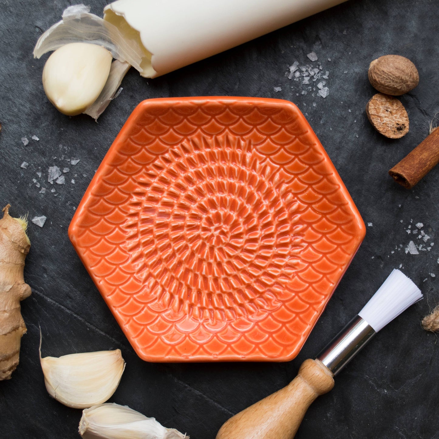 Grater Plate with Peeler and Brush, Carrot Orange
