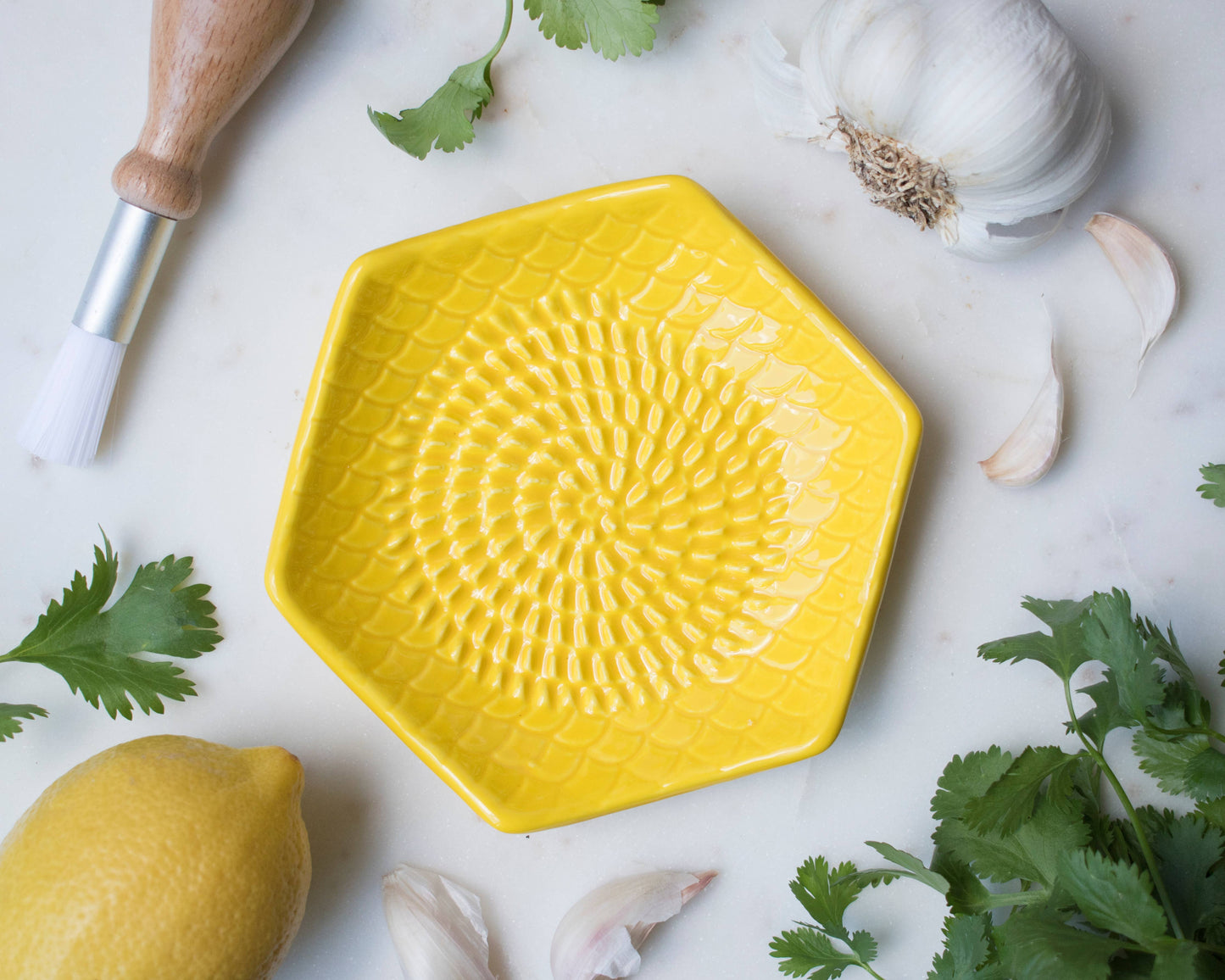 Grater Plate with Peeler and Brush, Lemon Yellow