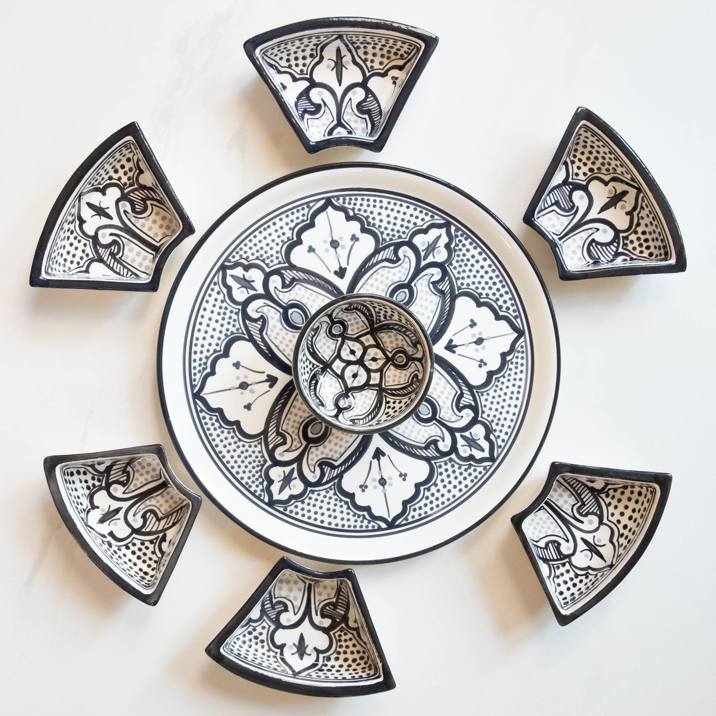 Haqima Handpainted Ceramic Tapas/Chip & Dip Server, Platter