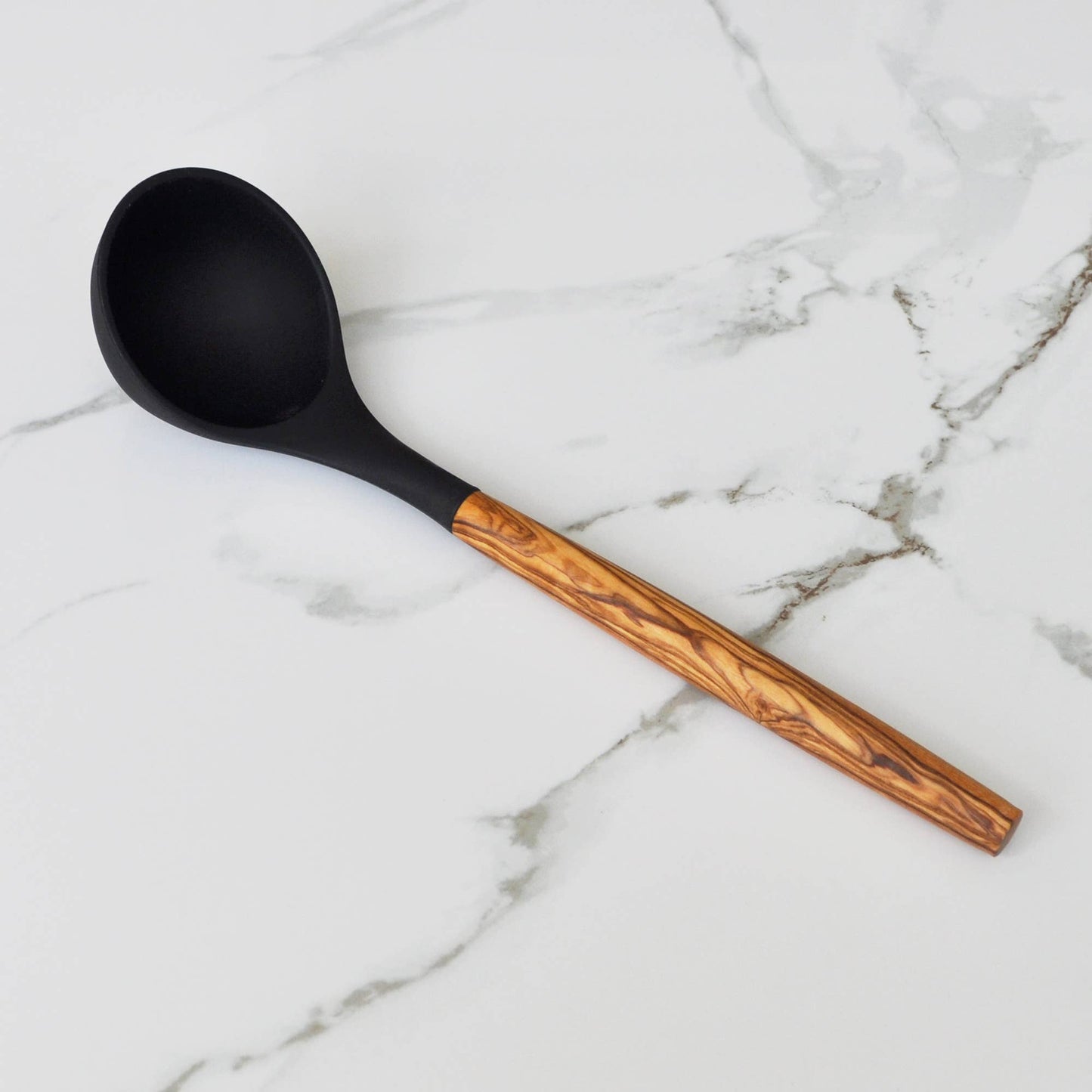 Silicone Ladle (Black) with Olive Wood Handle - 12"