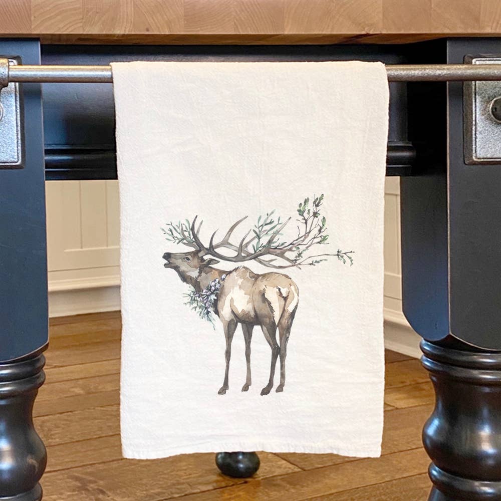 Winter Elk, Cotton Tea Towel