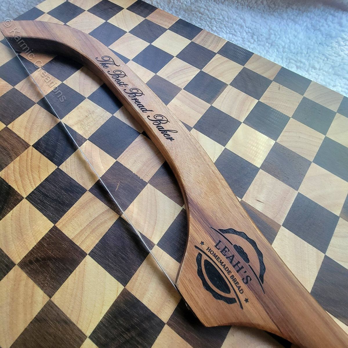 Bread Bow Knife, Serrated Sourdough Wood Handle Bread Knife.: No Engraving