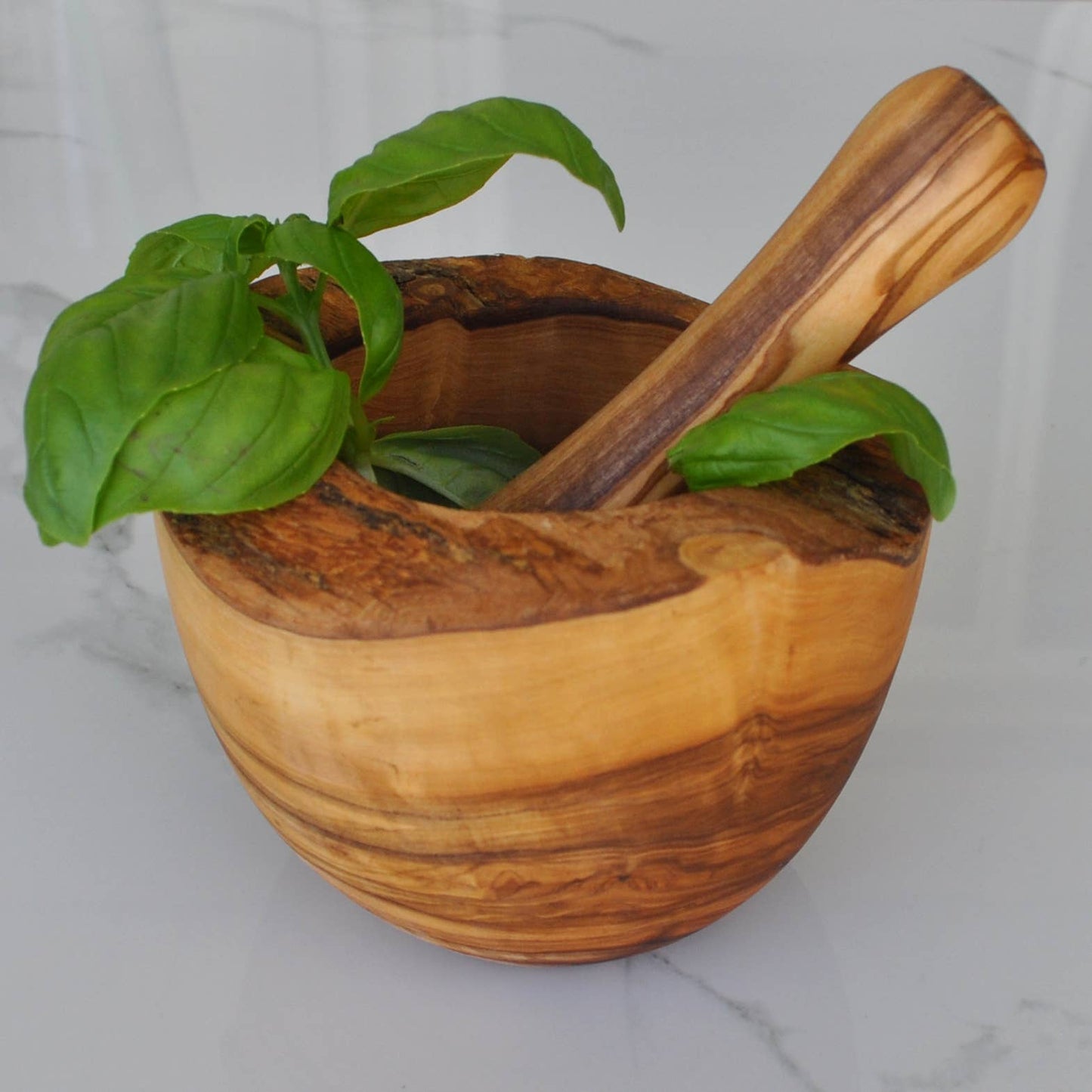 Olive Wood Mortar and Pestle, Natural Style