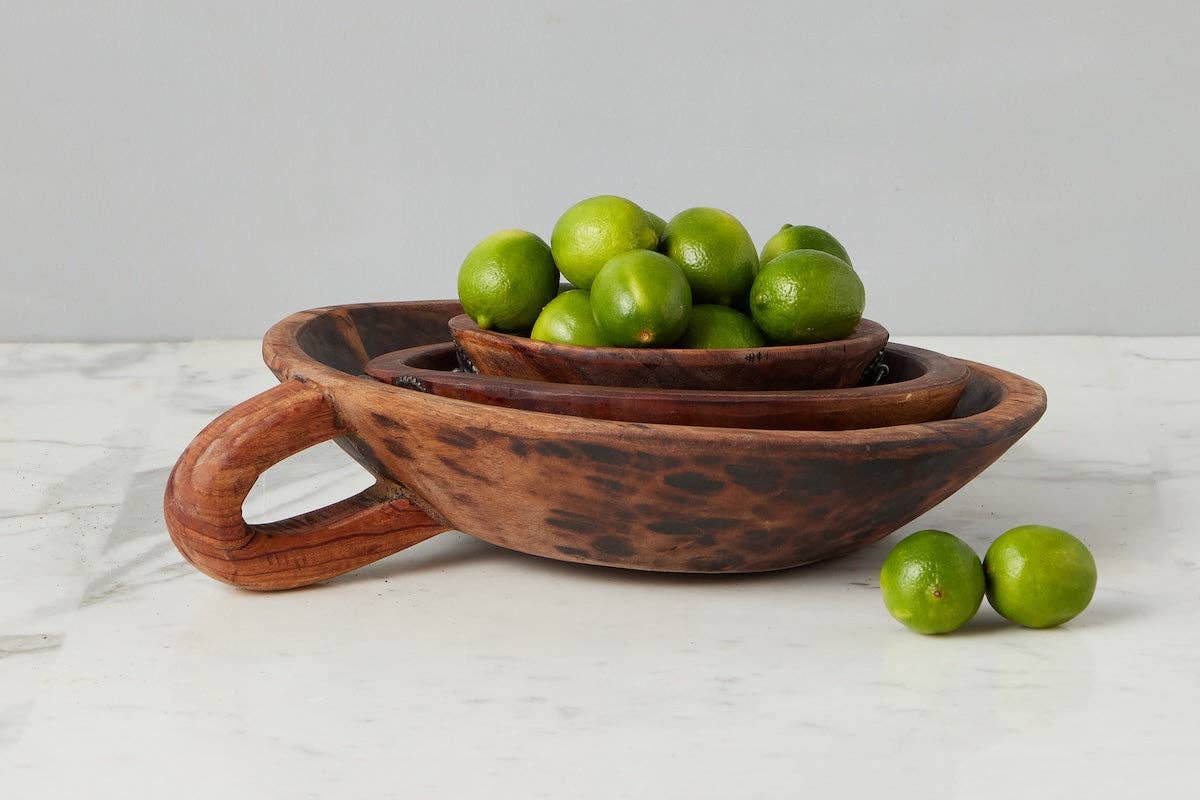 Vintage Wood Bowl, Carved Handle