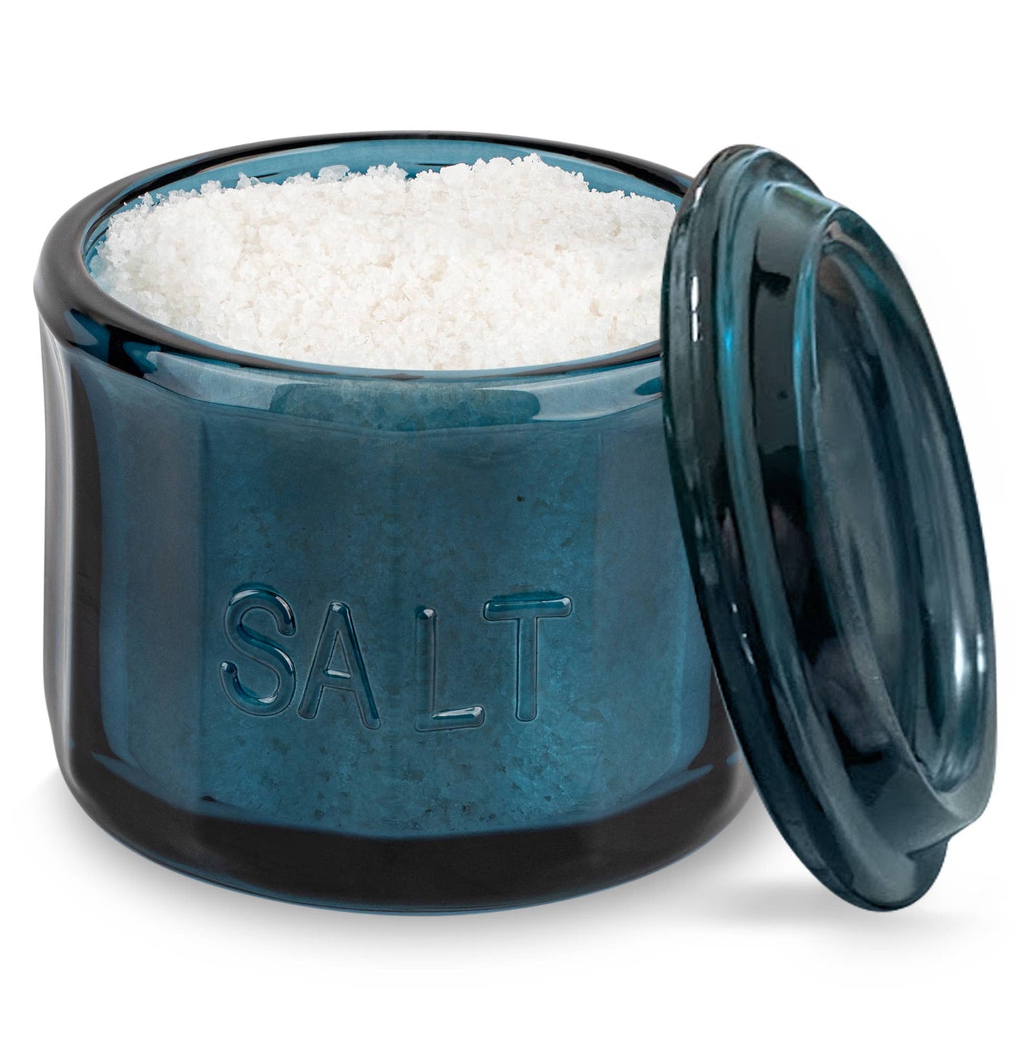 Kook Embossed Salt Cellar & Lid, Pressed Glass, 10 oz: Lime