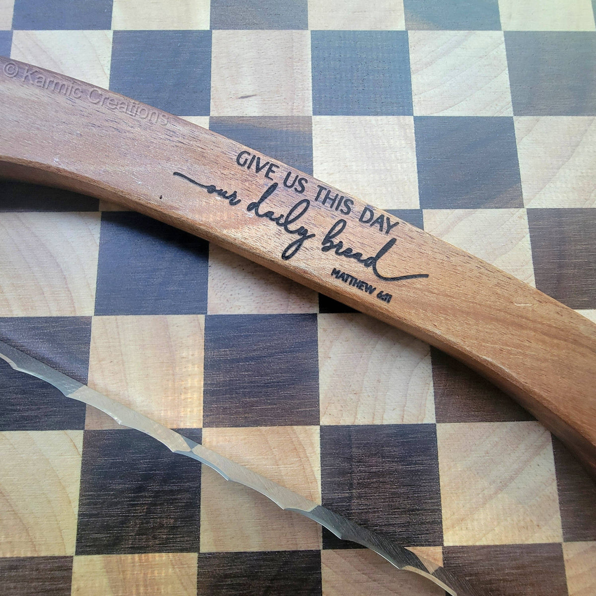 Bread Bow Knife, Serrated Sourdough Wood Handle Bread Knife.: No Engraving
