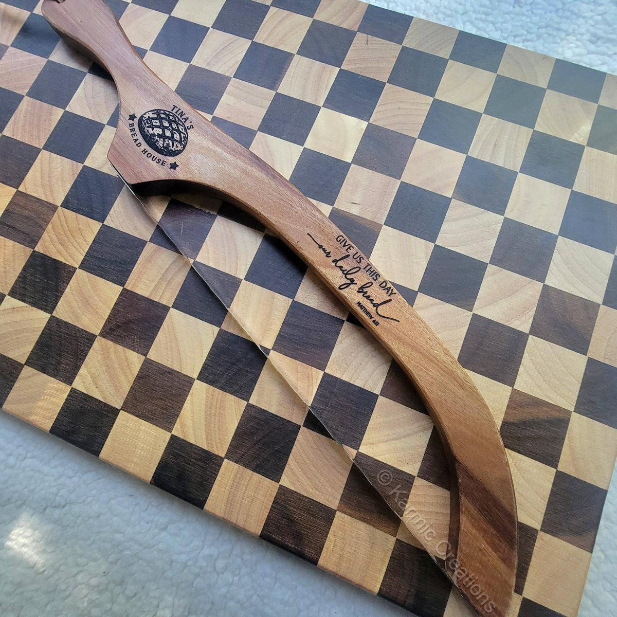 Bread Bow Knife, Serrated Sourdough Wood Handle Bread Knife.: No Engraving