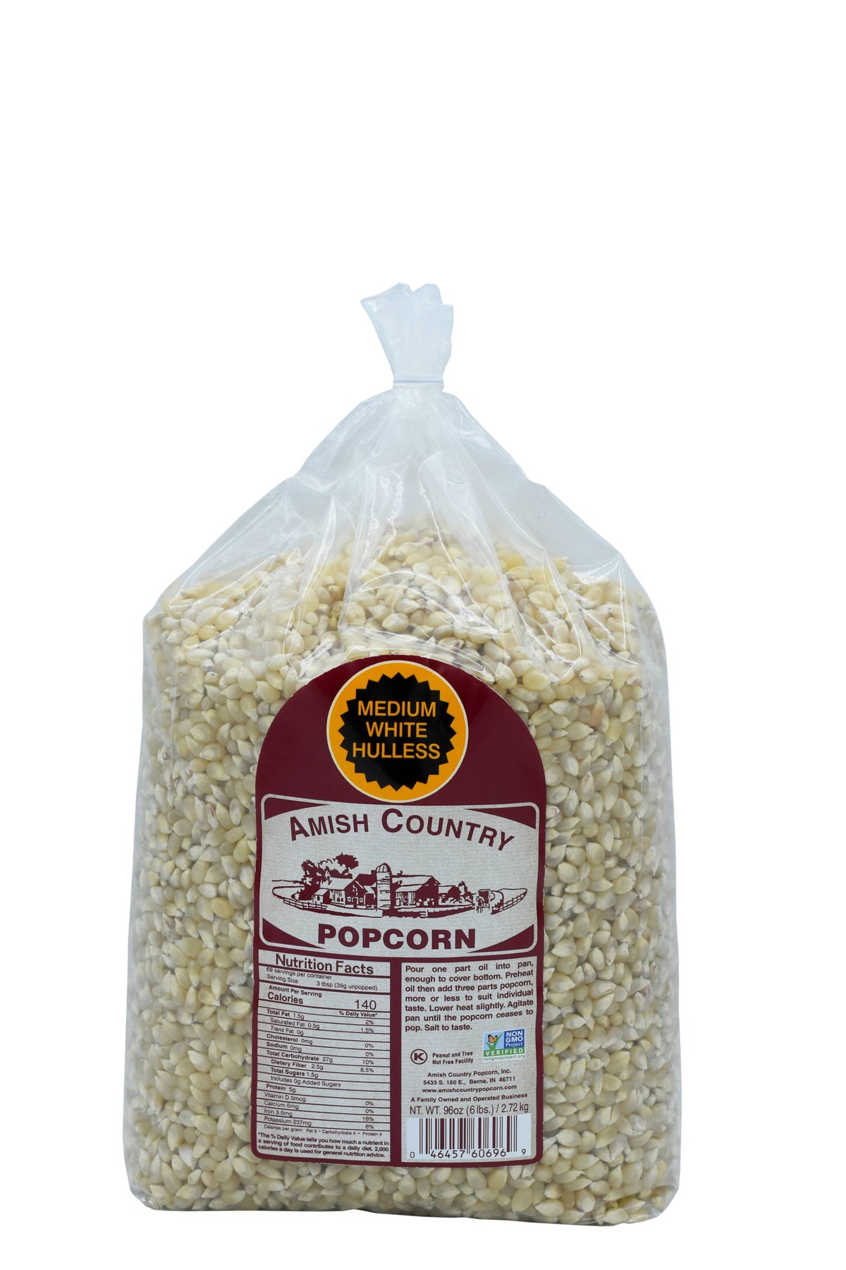 6lb Bag of Medium White Hulless Popcorn