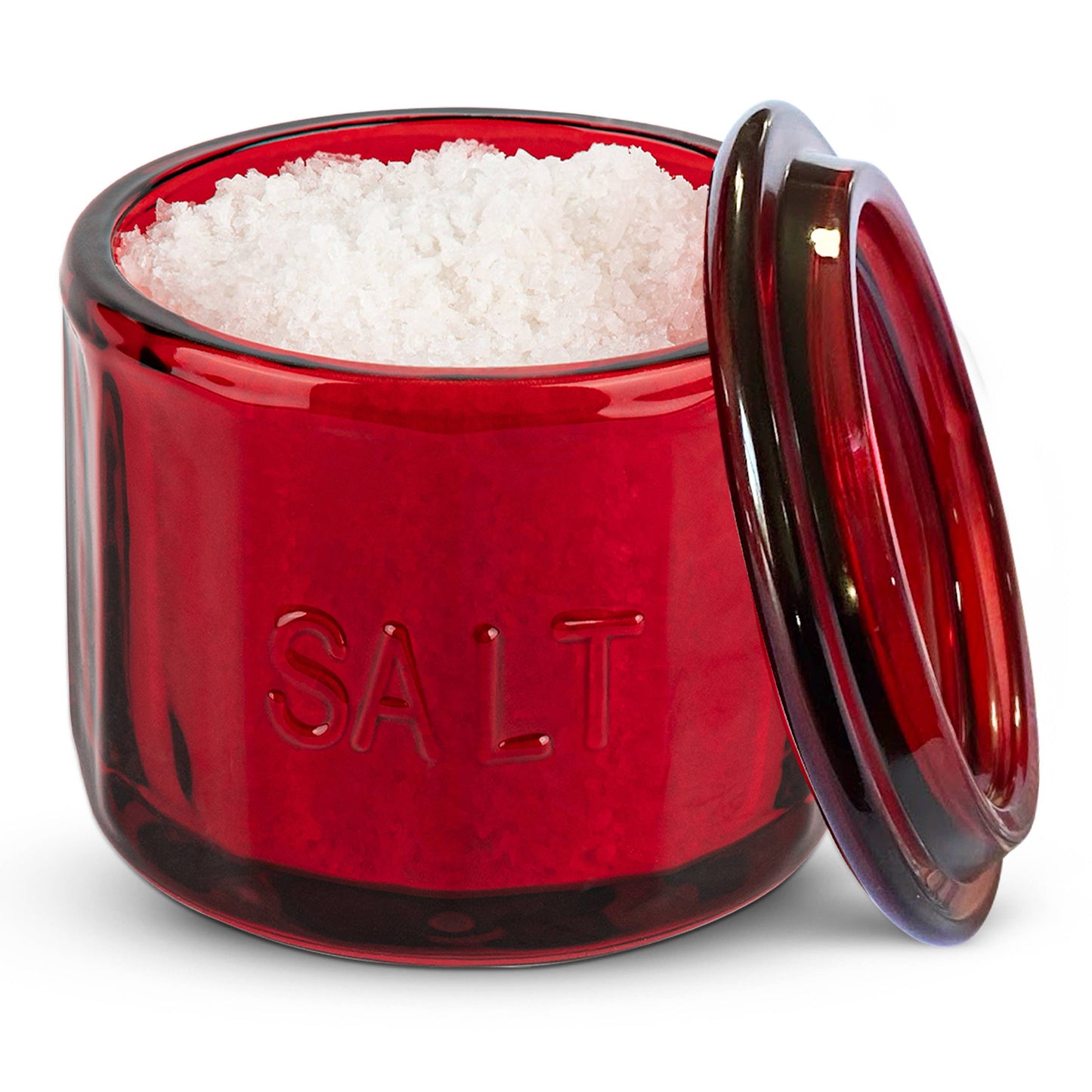 Kook Embossed Salt Cellar & Lid, Pressed Glass, 10 oz: Lime