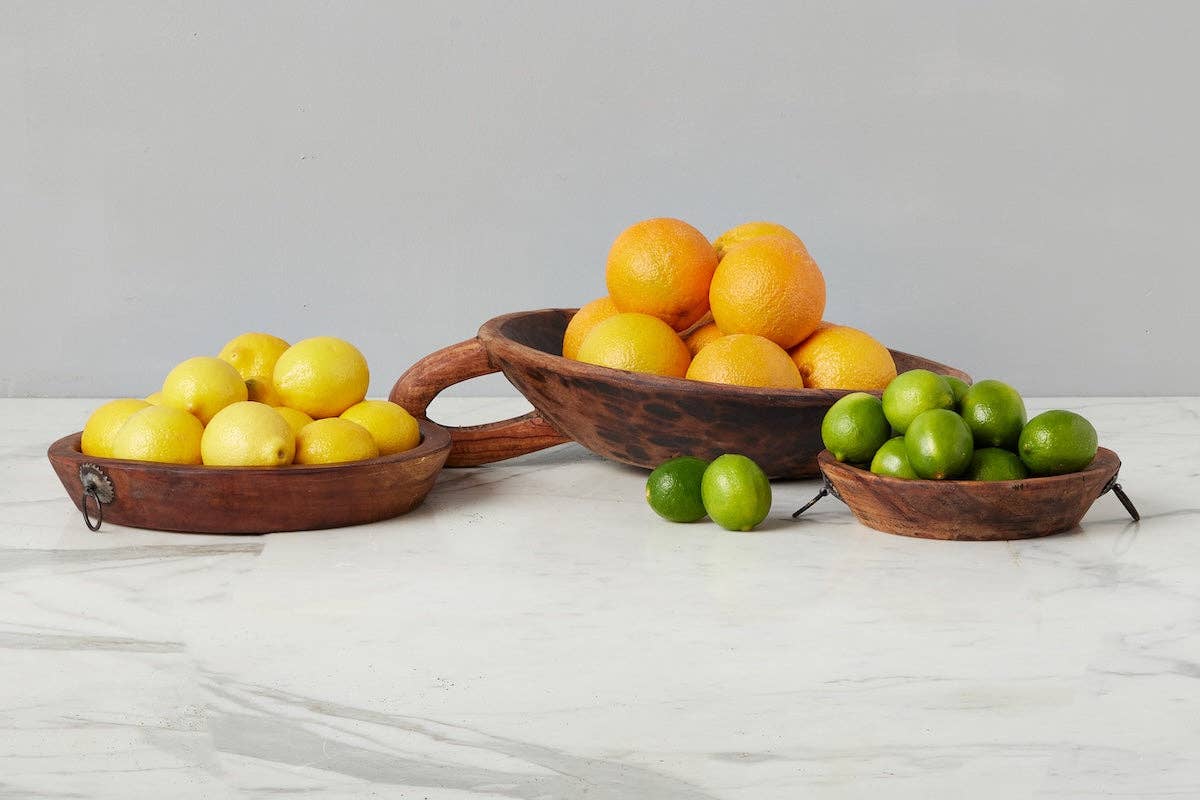 Vintage Wood Bowl, Carved Handle