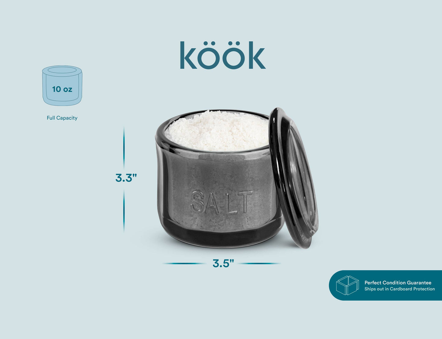 Kook Embossed Salt Cellar & Lid, Pressed Glass, 10 oz: Lime