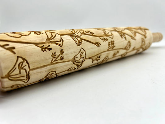 Textured Poppies Rolling Pin, Horizontal