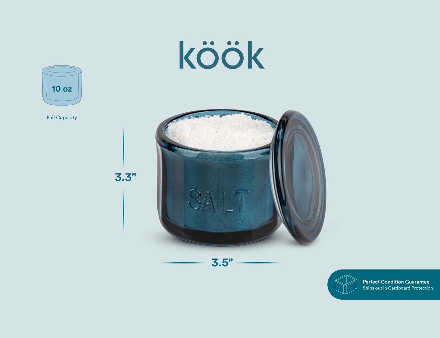 Kook Embossed Salt Cellar & Lid, Pressed Glass, 10 oz: Lime
