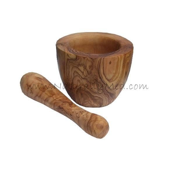 Olive Wood Mortar and Pestle, Smooth Style, 5.5”