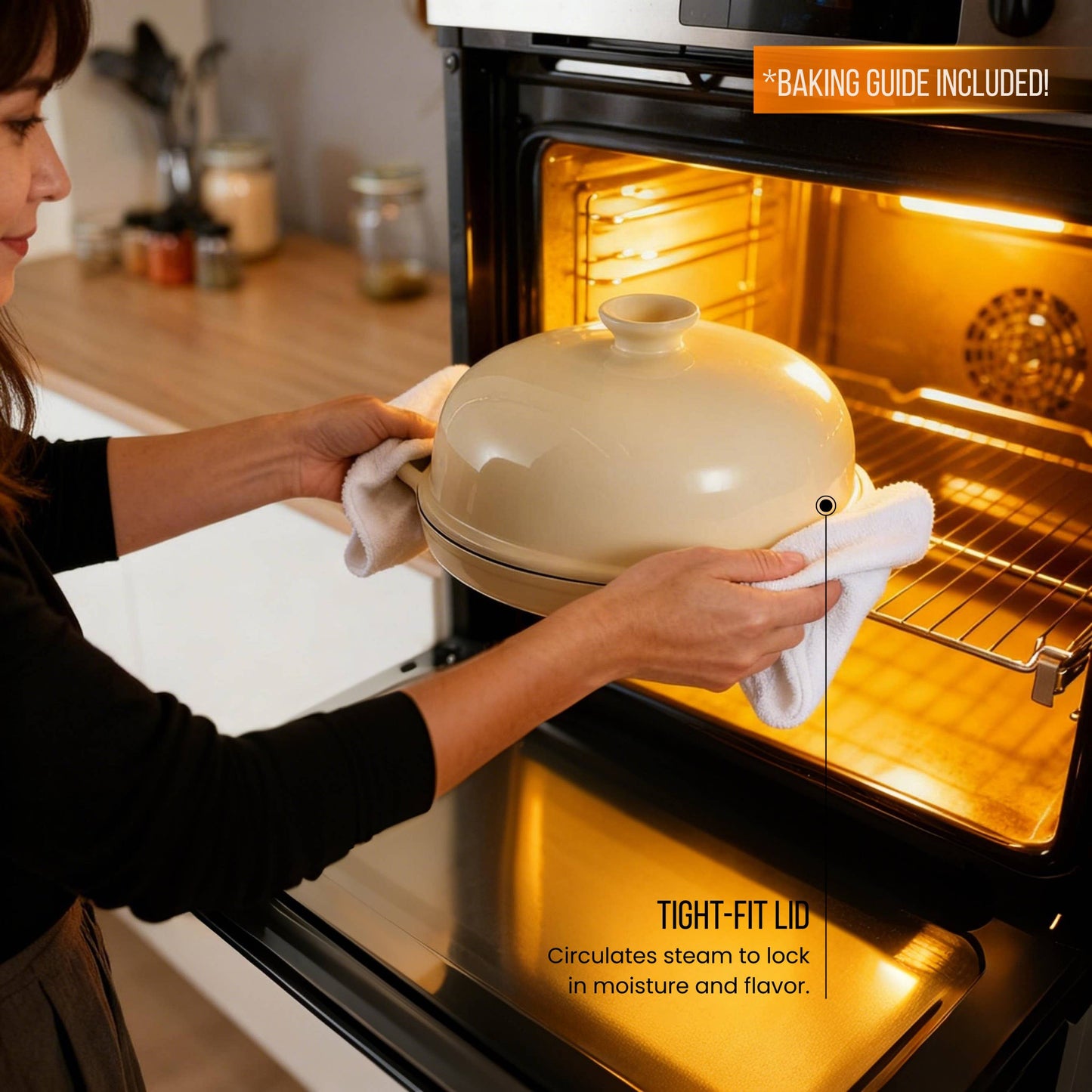 Kook Enameled Cast Iron Bread Oven: Ivory