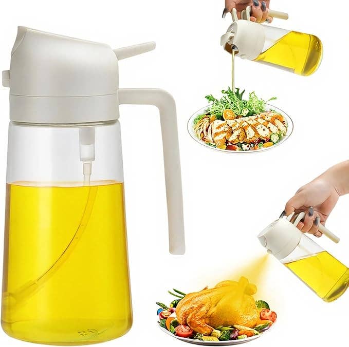 2-in-1 Oil Sprayer & Oil Dispenser, 16oz Glass, Oil Bottle,  Black