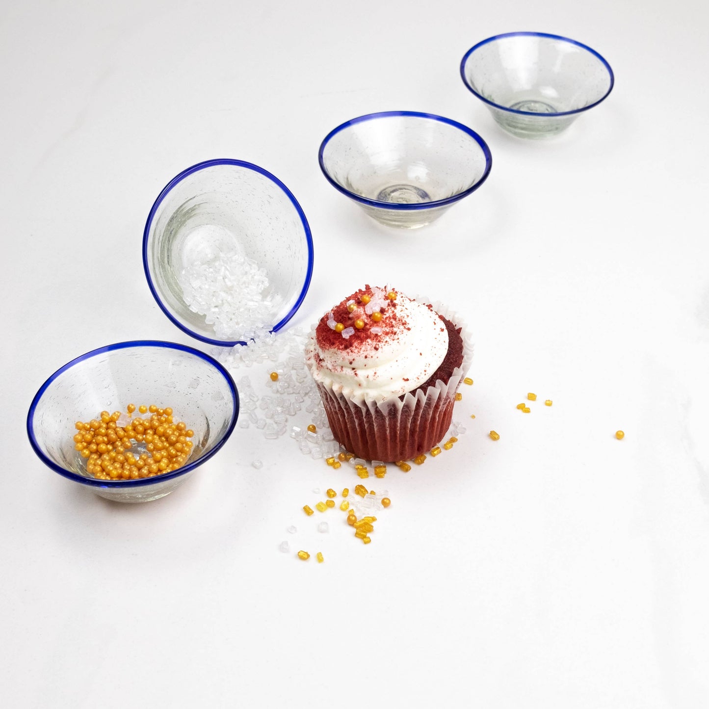 Blue Rim Tiny Glass Bowl, Kitchen Essential, Pinch Bowl