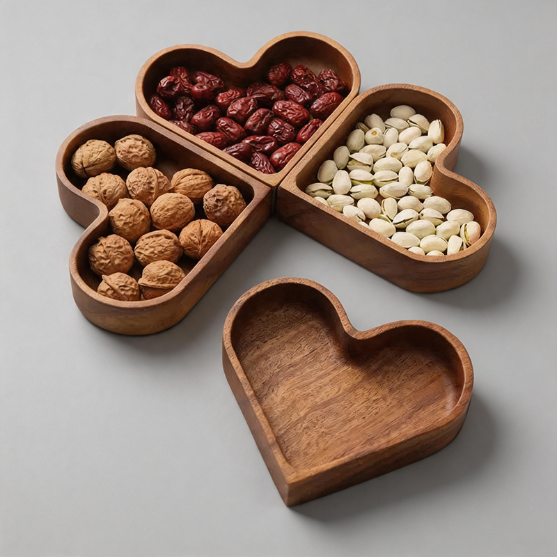 Heart‑Shaped Solid Wood Tray: Wood Color / One Size
