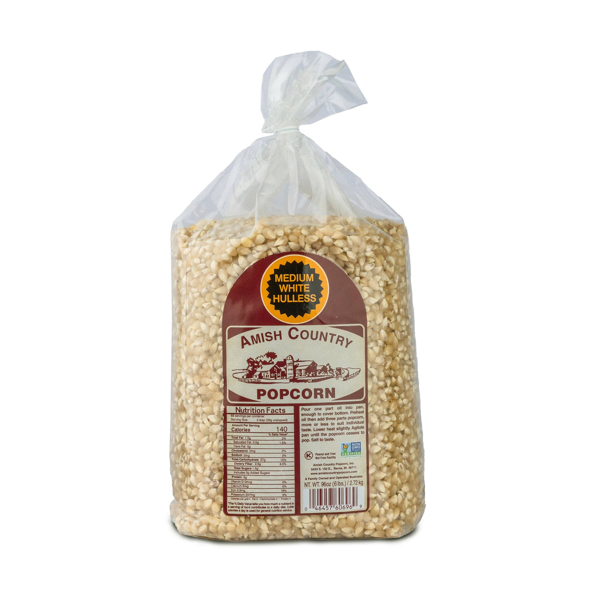6lb Bag of Medium White Hulless Popcorn