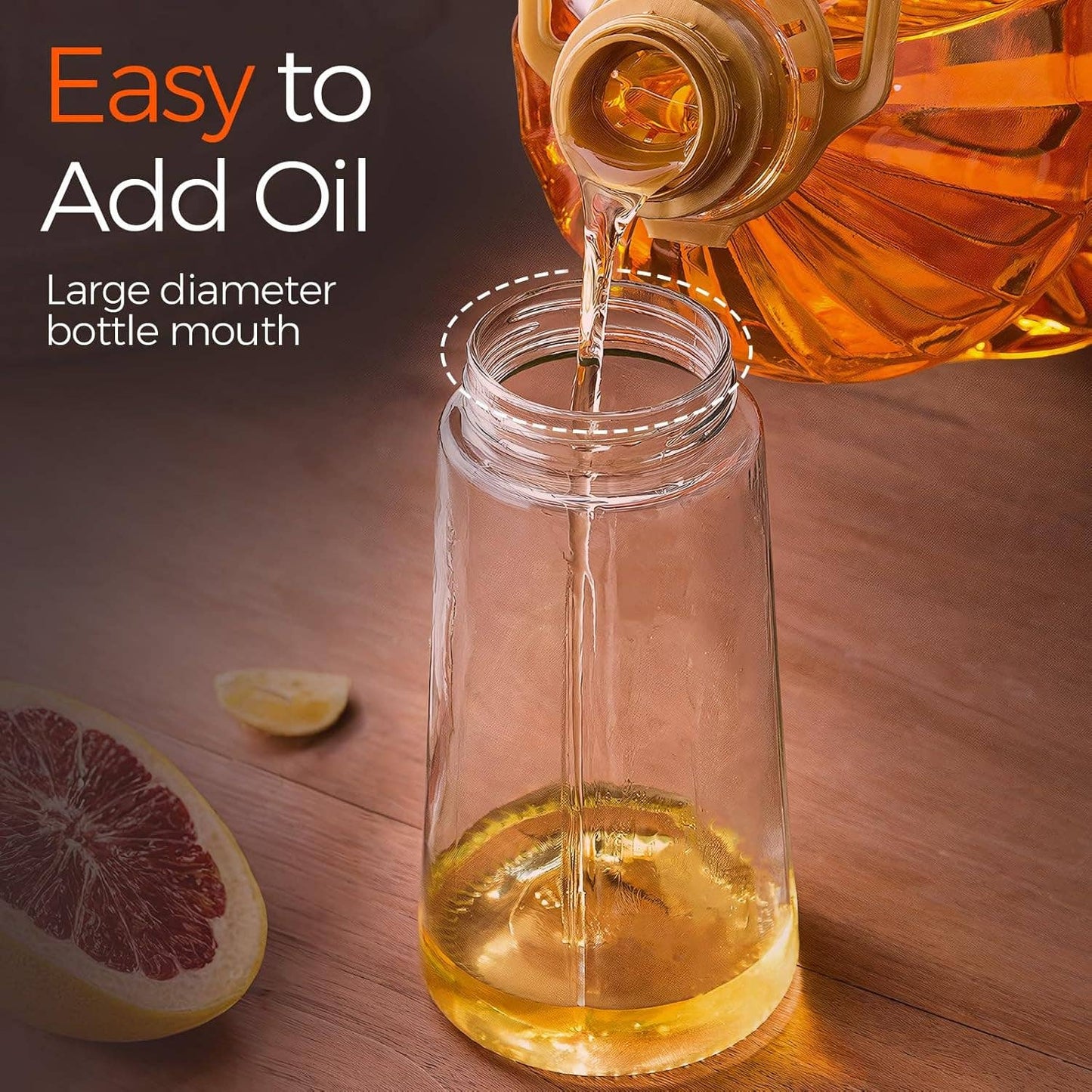 2-in-1 Oil Sprayer & Oil Dispenser, 16oz Glass, Oil Bottle, Orange