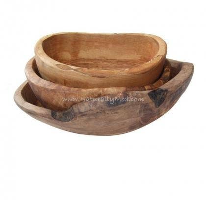 Olive Wood Set of 3 Natural Bowls Gift Set