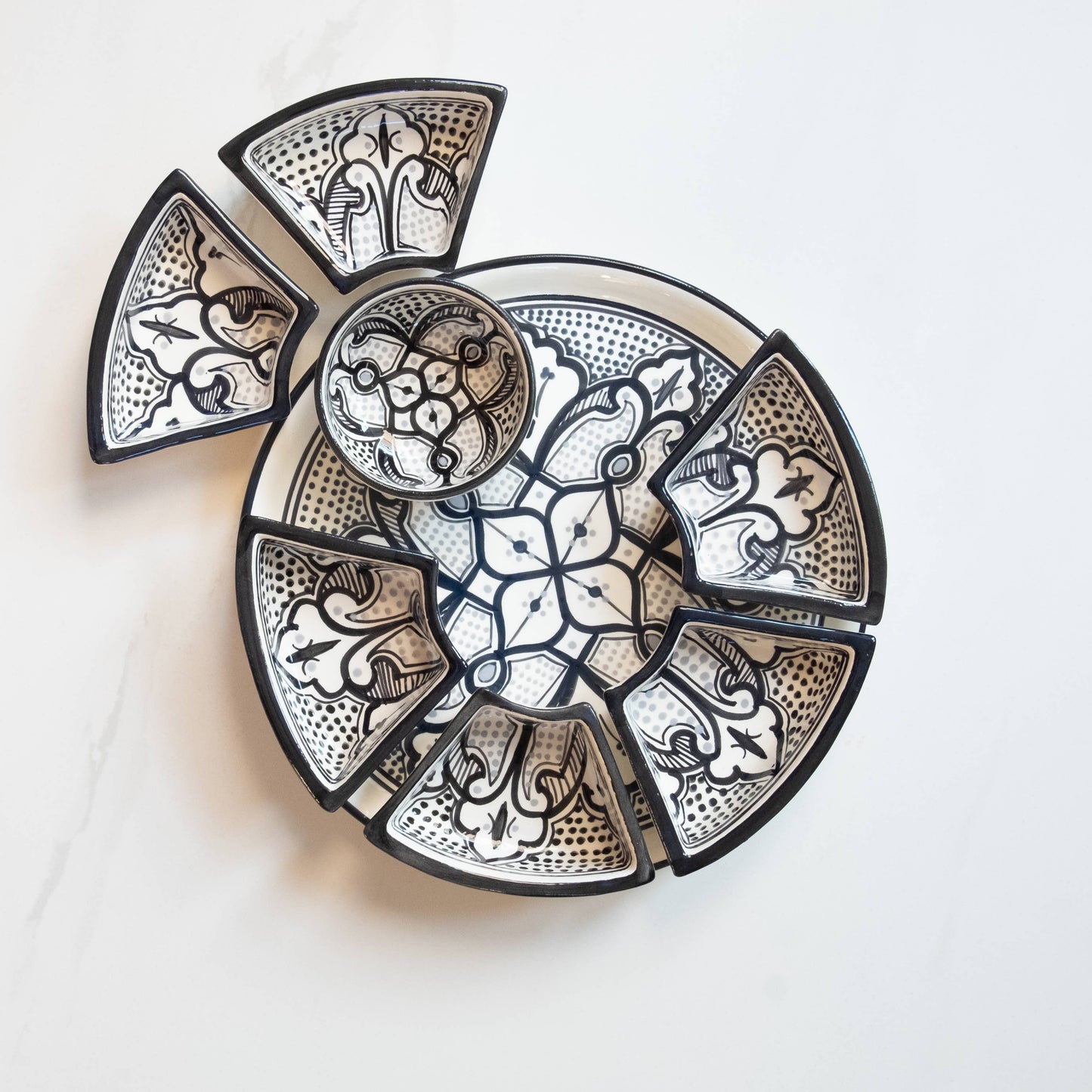 Haqima Handpainted Ceramic Tapas/Chip & Dip Server, Platter