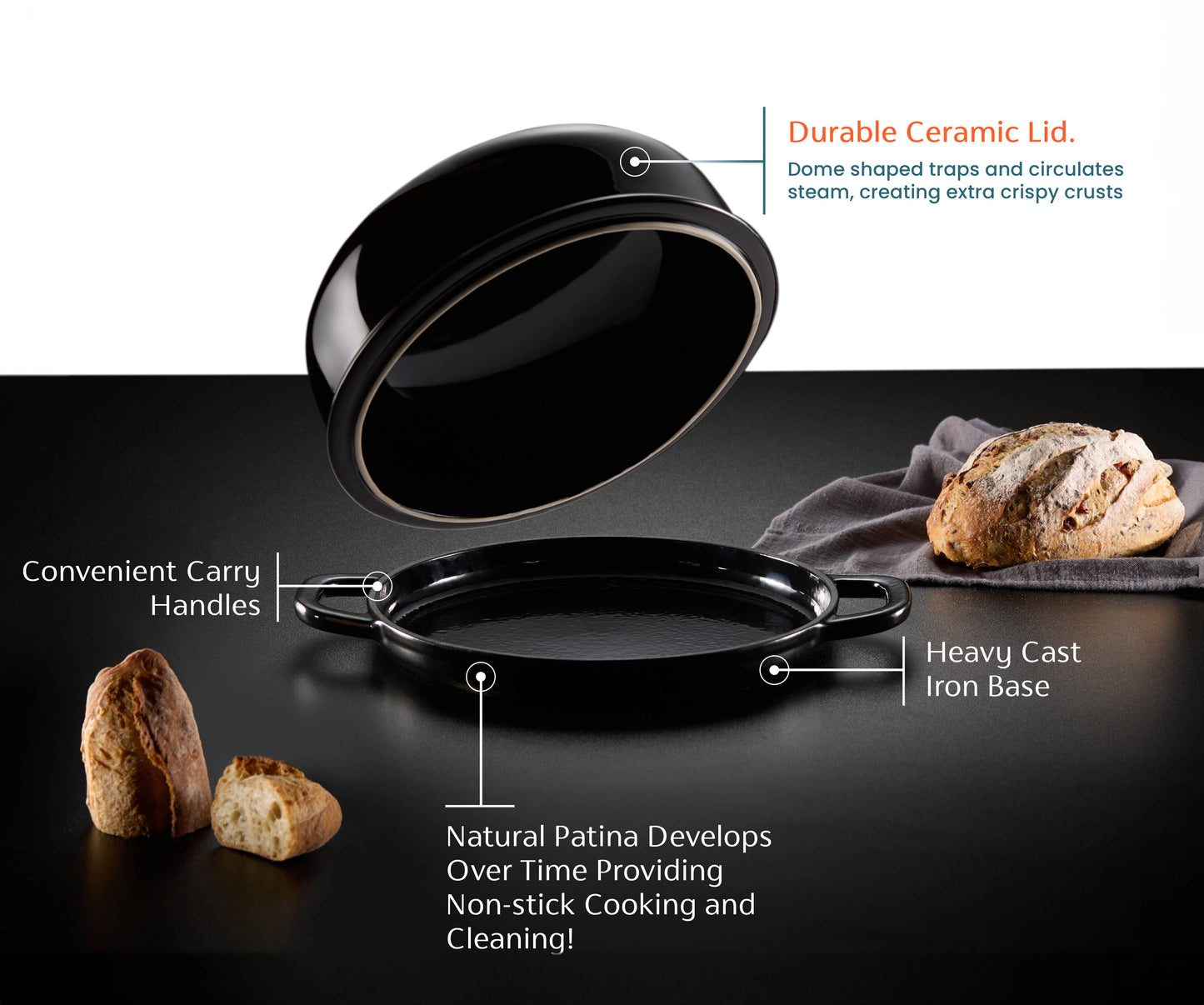 Kook Enameled Cast Iron Bread Oven: Ivory