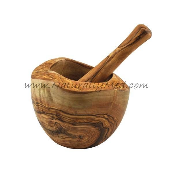 Olive Wood Mortar and Pestle, Natural Style