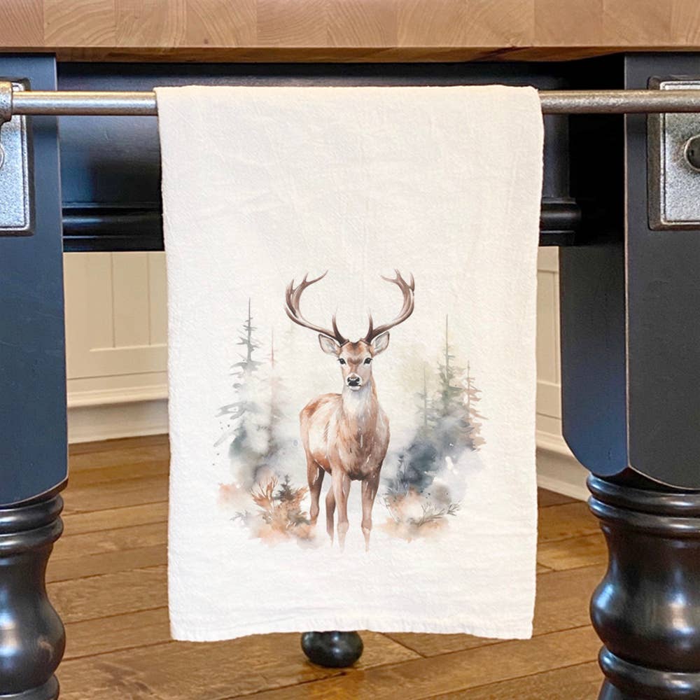 Winter Buck Scene, Winter Tea Towel