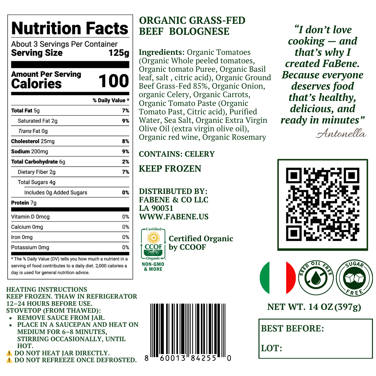 Grass-Fed Beef Bolognese, 7 oz