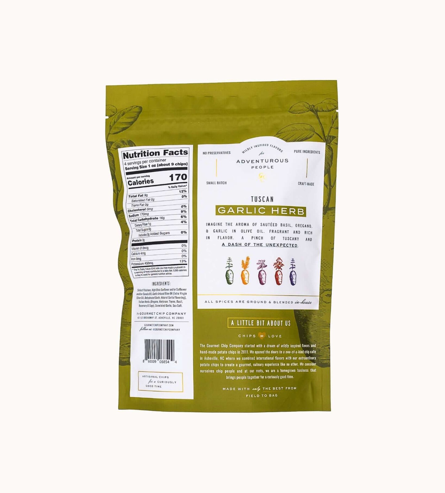 Tuscan Garlic Herb Thick Cut Potato Chips - Case of 12
